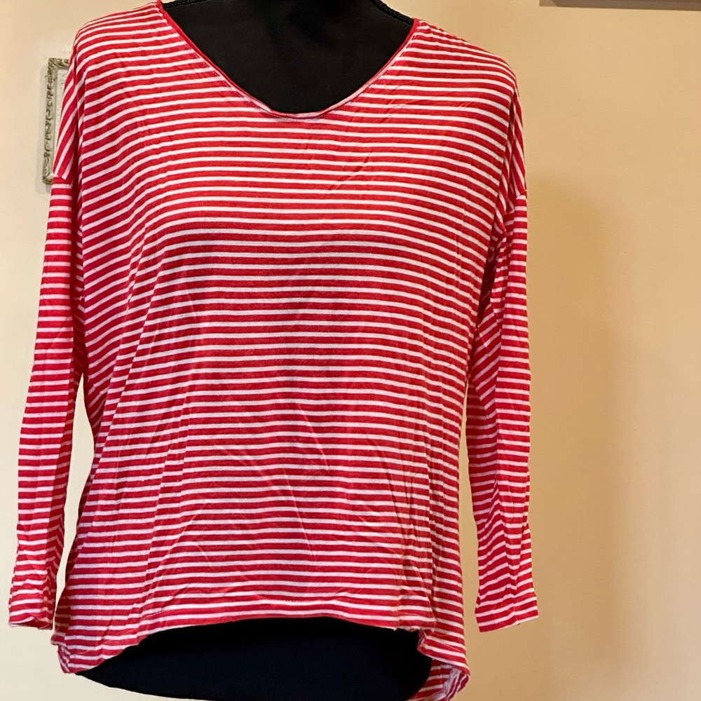 J. Crew Vibrant Red and White Striped Long Sleeve Tee